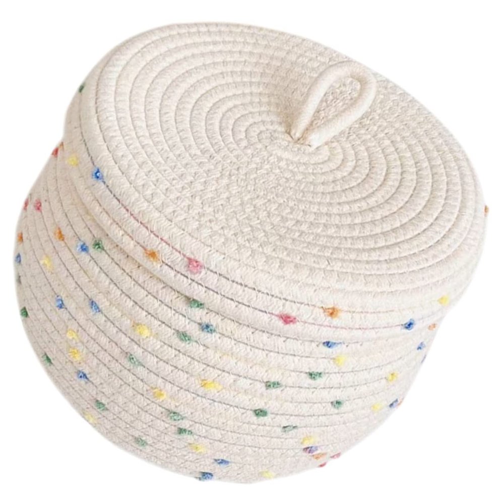 CHILDWEET Cotton Rope Woven Storage Basket with Lid Versatile Desktop Organizer and Home Storage Solution for Blankets Toys and More Stylish and Functional Storage Bin for Any Room