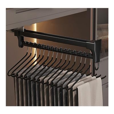Retractable Closet Pull Out Rod Pull Out Clothes Hanger Rail Adjustable Wardrobe Clothing Top Mount Closet Organizer Rack for Pants and Coat (Color : Black, Size : 510mm/20inch)