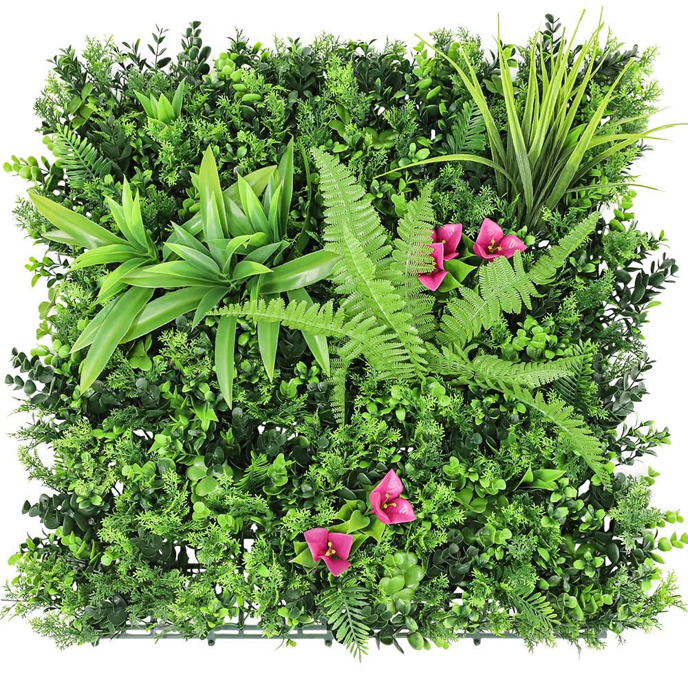 SunnyRoyal 6 Pcs Artificial Boxwood Panel 20"x20" 3D Grass Wall Panels Greenery Backdrop Decor Privacy Hedge Fence Screen for Outdoor Indoor Backyard Garden Decoration, #12Mixed