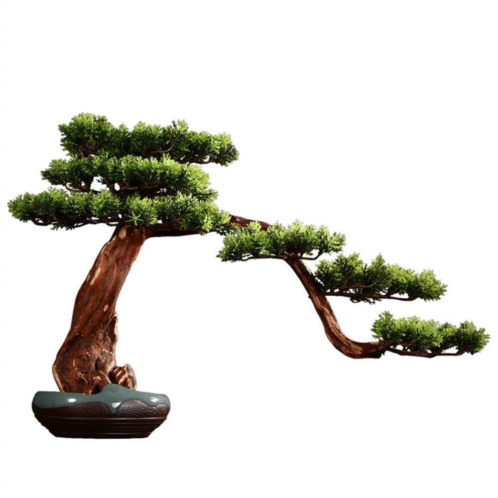 Artificial Trees Creative Chinese-Style Root Carving Crafts Ornaments, Artificial Pine Fake Bonsai Home Decoration, Indoor Ceramic Flower Pot Artificial Potted Simulated Pine