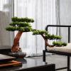 Artificial Trees Creative Chinese-Style Root Carving Crafts Ornaments, Artificial Pine Fake Bonsai Home Decoration, Indoor Ceramic Flower Pot Artificial Potted Simulated Pine view 4