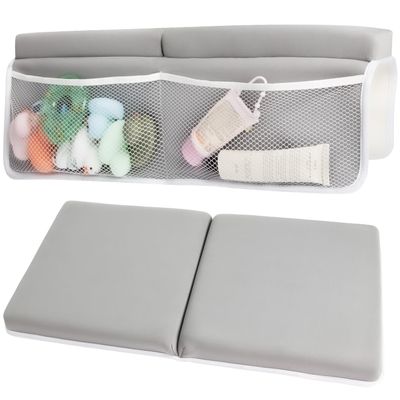 CHILDHOOD Bath Kneeler and Elbow Rest Pad Set - Painless Foam with Toy Organizer Pockets, Foldable, Quickly Dry Bathtub Kneeler and Elbow Rest Set for Baby Bathing Parents (Grey)