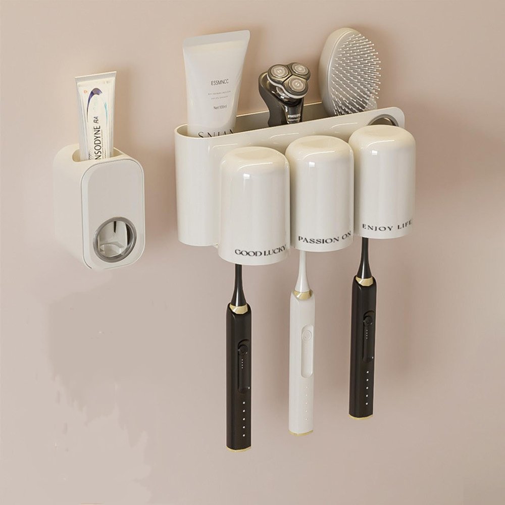 taigr Toothbrush Holder Wall Mounted Toothbrush Storage Rack Brushing Cup Wall Hanging Set Toilet Mouthwash Cup Tooth Cup Holder