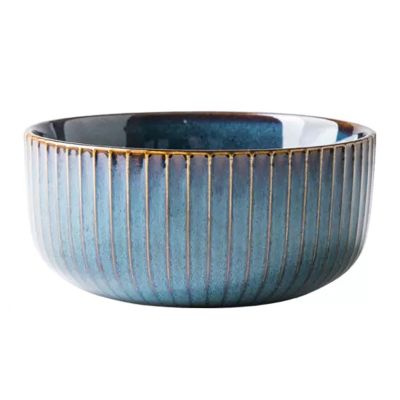 6/8 inch Blue Porcelain Ramen Bowl Japanese Ceramic Rice Bowls Striped Tableware Vintage (Size : 6in)