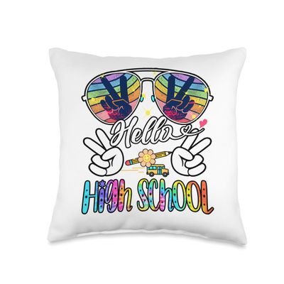 Hello High School First Day Of School Rainbow Back To School Throw Pillow