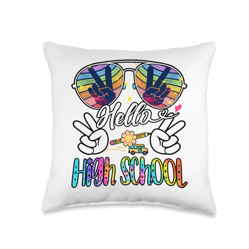 Hello High School First Day Of School Rainbow Back To School Throw Pillow