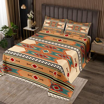 Erosebridal Exotic Quilt Set Twin Tribal Bedspread Set American Southwest National Ethnic Boho Abstract Geometric Coverlet Set Brown Teal Aztec Bedroom Decor Bed Set for Adults Men Women
