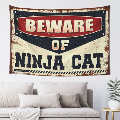 Abipuir Tapistreys for Room Beware of Ninja Cat Tapestry Wall Tapestry Large Tapistreys for Room (Size : 100X150CM)