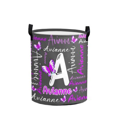 Custom Butterfly Letter Laundry Hamper Personalized Laundry Basket with Name Storage Basket with Handle for Bathroom Living Room Bedroom