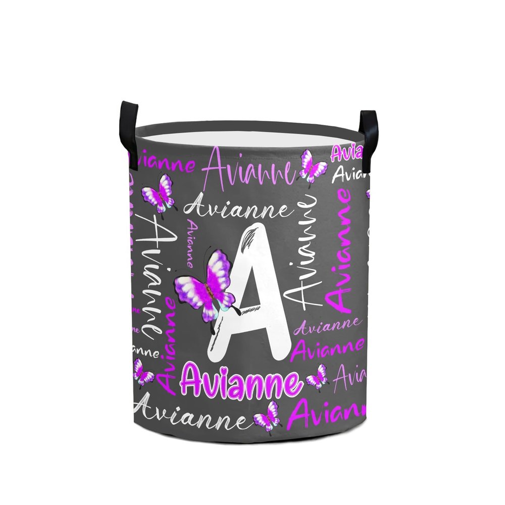 Custom Butterfly Letter Laundry Hamper Personalized Laundry Basket with Name Storage Basket with Handle for Bathroom Living Room Bedroom