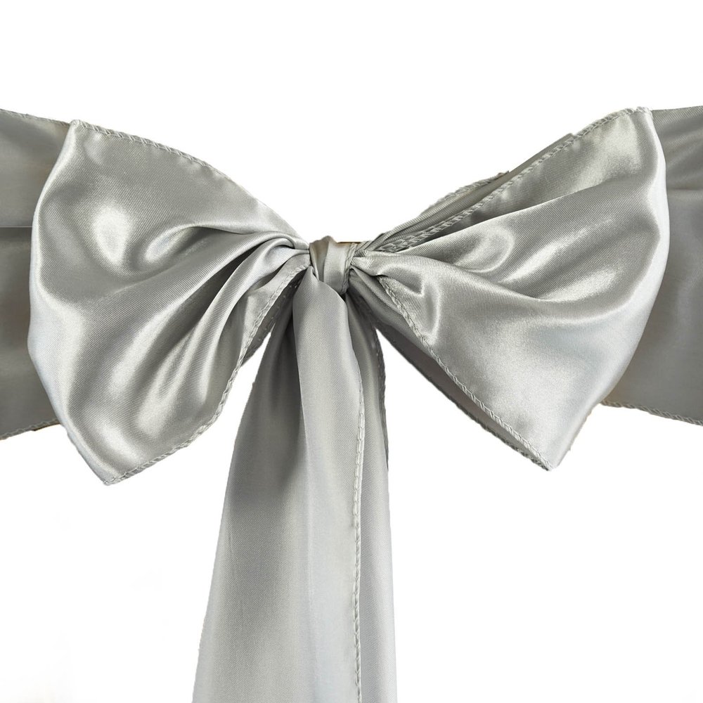 Balsa Circle 20 Silver Satin Chair Sashes Bows Ties for Wedding Decorations Party Supplies Events Chair Covers Decor Banquet Reception