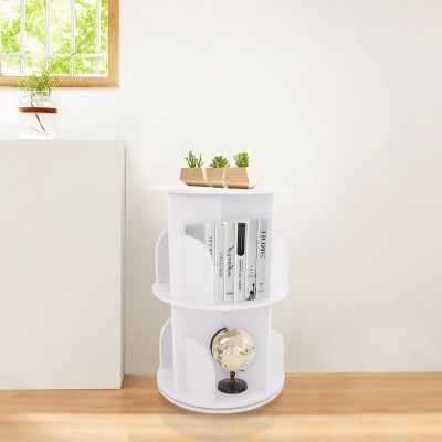360 Rotating Bookshelf, 2 Tier Cube Storage Shelf PVC Wood-Plastic Board Corner Bookshelf Floor Standing Bookcase Multi-Functional Bookshelf Organizer Coffee Table for Home, Office (15.7")