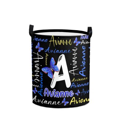 Custom Blue Butterfly Letter Laundry Hamper Personalized Laundry Basket with Name Storage Basket with Handle for Bathroom Living Room Bedroom