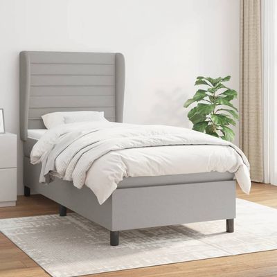 CUMYZO Box Spring Bed with Mattress Light Gray Twin Fabric 60.05kg/132.11lb