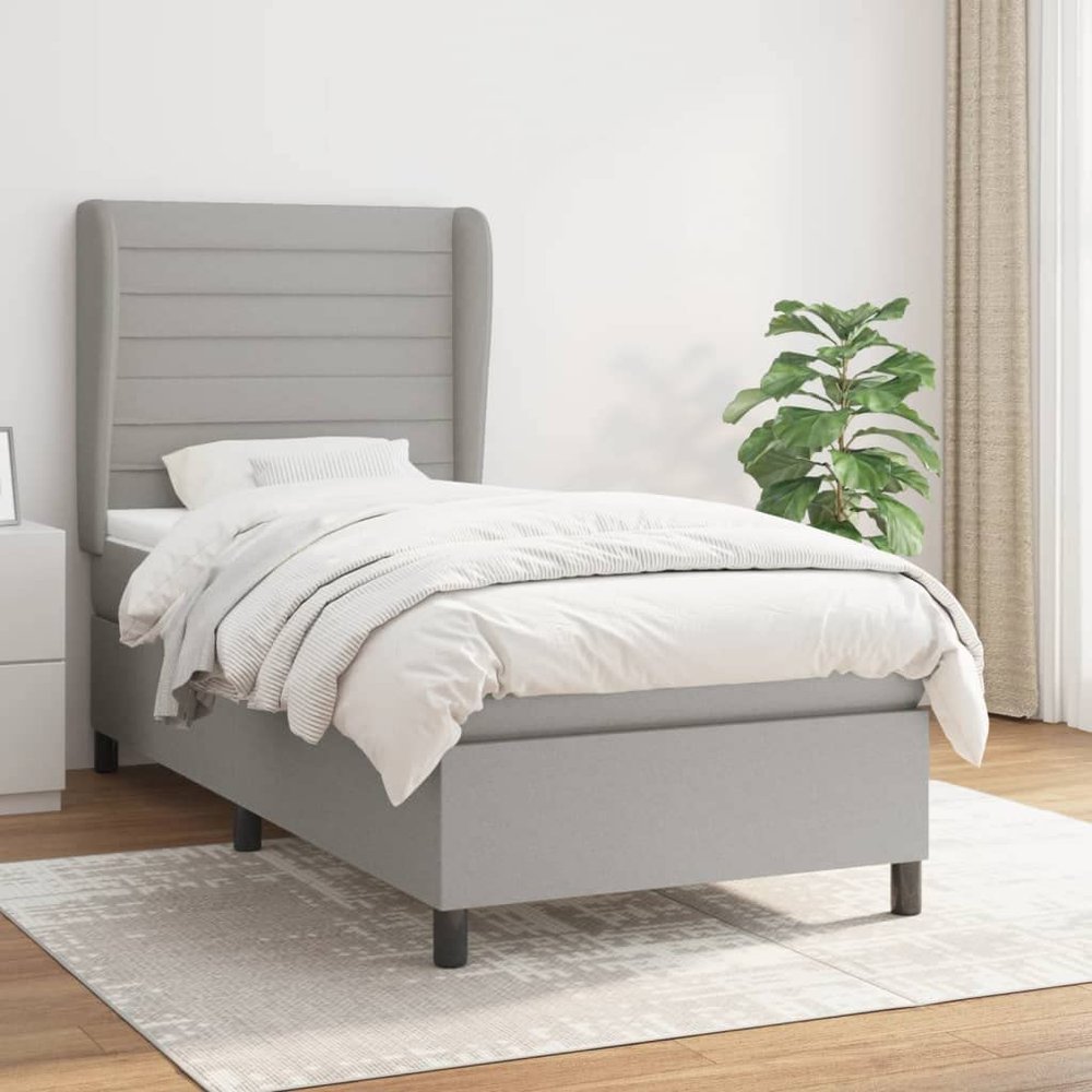 CUMYZO Box Spring Bed with Mattress Light Gray Twin Fabric 60.05kg/132.11lb