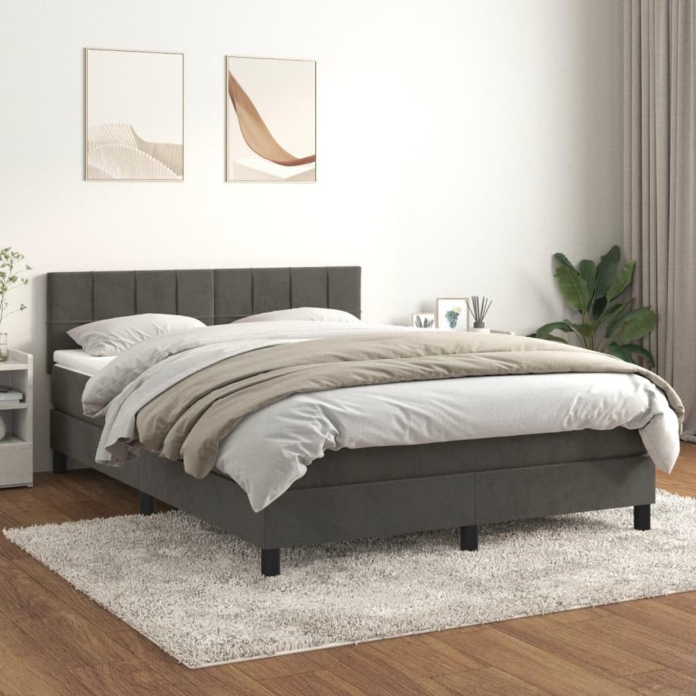 CUMYZO Box Spring Bed with Mattress and headboard,Velvet Bed in a Box Upholstered Platform Bed Frame/Mattress Foundation/Wood Slat Support,Full,Dark Gray