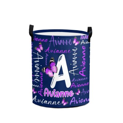 Custom Letter Purple Butterflies Laundry Hamper Personalized Laundry Basket with Name Storage Basket with Handle for Bathroom Living Room Bedroom