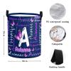 Custom Letter Purple Butterflies Laundry Hamper Personalized Laundry Basket with Name Storage Basket with Handle for Bathroom Living Room Bedroom view 4