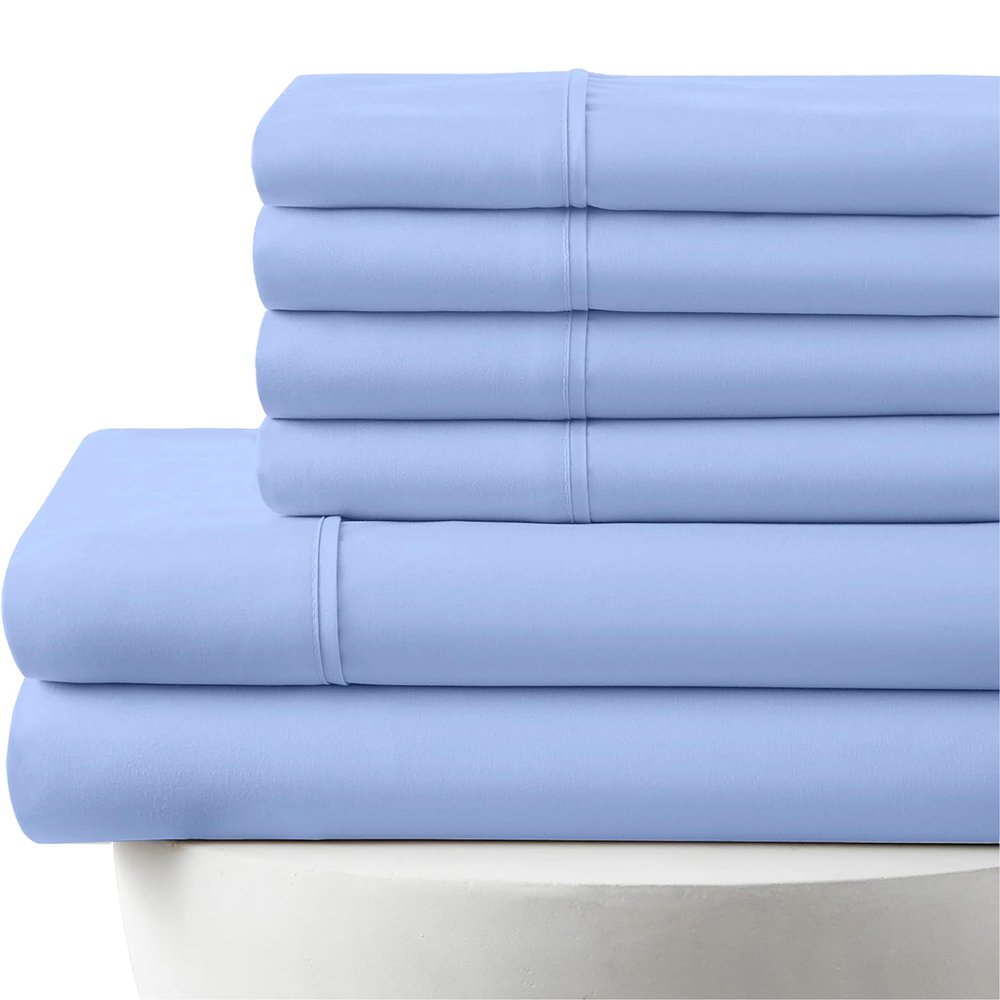 25" Extra DEEP Pockets 1000-Thread-Count, 100% Egyptian Cotton, 6-PC Sheet Set |1 Fitted, 1 Flat, 4 Pillowcases| 1000TC Soft Long Staple Cotton - Twin-XL Size, Light Blue Color