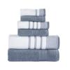 CLENEA Set of 6 Quick Dry Striped Cotton Bath Towels, Denim Blue view 1