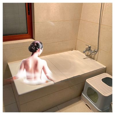 Bathtub Tray Folding PVC Bathtub Cover Shutter Bath Lid, Bathtub Dust Board Insulation Cover, White Bathtub Tray for Books Phone Tablet for Most Standard Sized Bathtubs, 0.6cm Thickness Multifunctiona