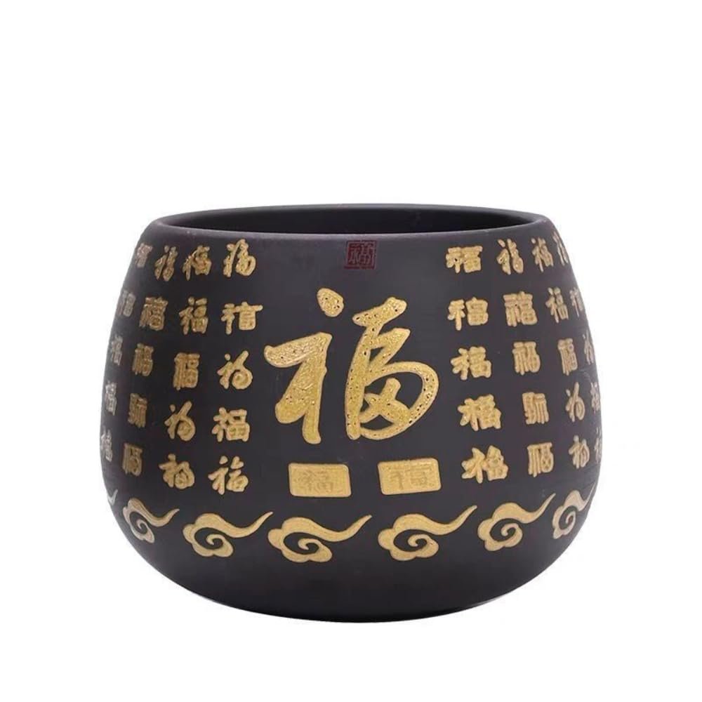 130ml Purple Sand Master Cup Engraved Ten Thousand Happiness Heart Sutra Buddhist Tea Set