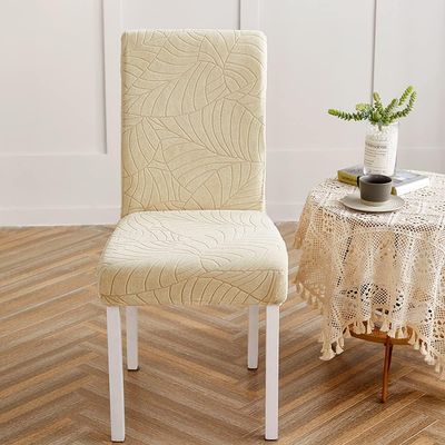 LUXRUB Stretch Embossed Stereo Jacquard Dining Chair Covers 1/2/4/6 Pcs, Waterproof Washable Chair Slipcovers, Soft Banquet Chair Seat Protector Covers for Home Hotel (Color : Beige, Size : 6PCS)