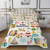 Beach Camping Quilt Bedding Set Queen Size,Summer Surfing RV Camper Car Themed Bedspread Coverlet for Girls Teens,Flip-Flops Surfboard Trees Flowers Fish Soft Polyester Quilt Set, All Season view 3