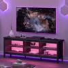 WAMPAT LED TV Stand for 75 inch TV, Wood Entertainment Center with 16 Color LED Light, Farmhouse TV Console Table with 6 Storage for Living Room Bedroom, 70 Inch, Black view 1
