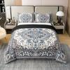 100% Cotton Antique Duvet Cover Full, Boho Bedding Set, Blue Brown Damask Floral Bohemian Flowers Retro Comforter Cover, Exotic Tribal Medallion Egyptian Bedroom Decor Quilt Cover view 1