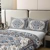 100% Cotton Antique Duvet Cover Full, Boho Bedding Set, Blue Brown Damask Floral Bohemian Flowers Retro Comforter Cover, Exotic Tribal Medallion Egyptian Bedroom Decor Quilt Cover view 4