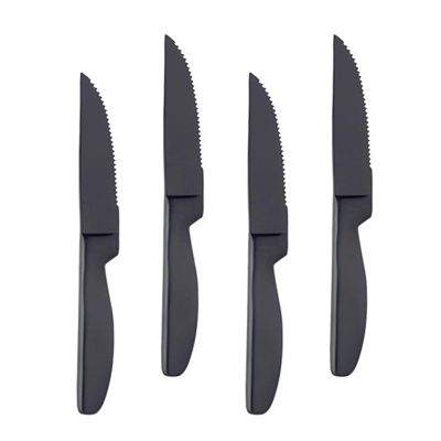 Steak Knife Set, 4-Piece Serrated Black Steak Cutlery Steak Knife, Stainless Steel Steak Cutlery Knife for Home, Restaurant, Hotel, 22cm
