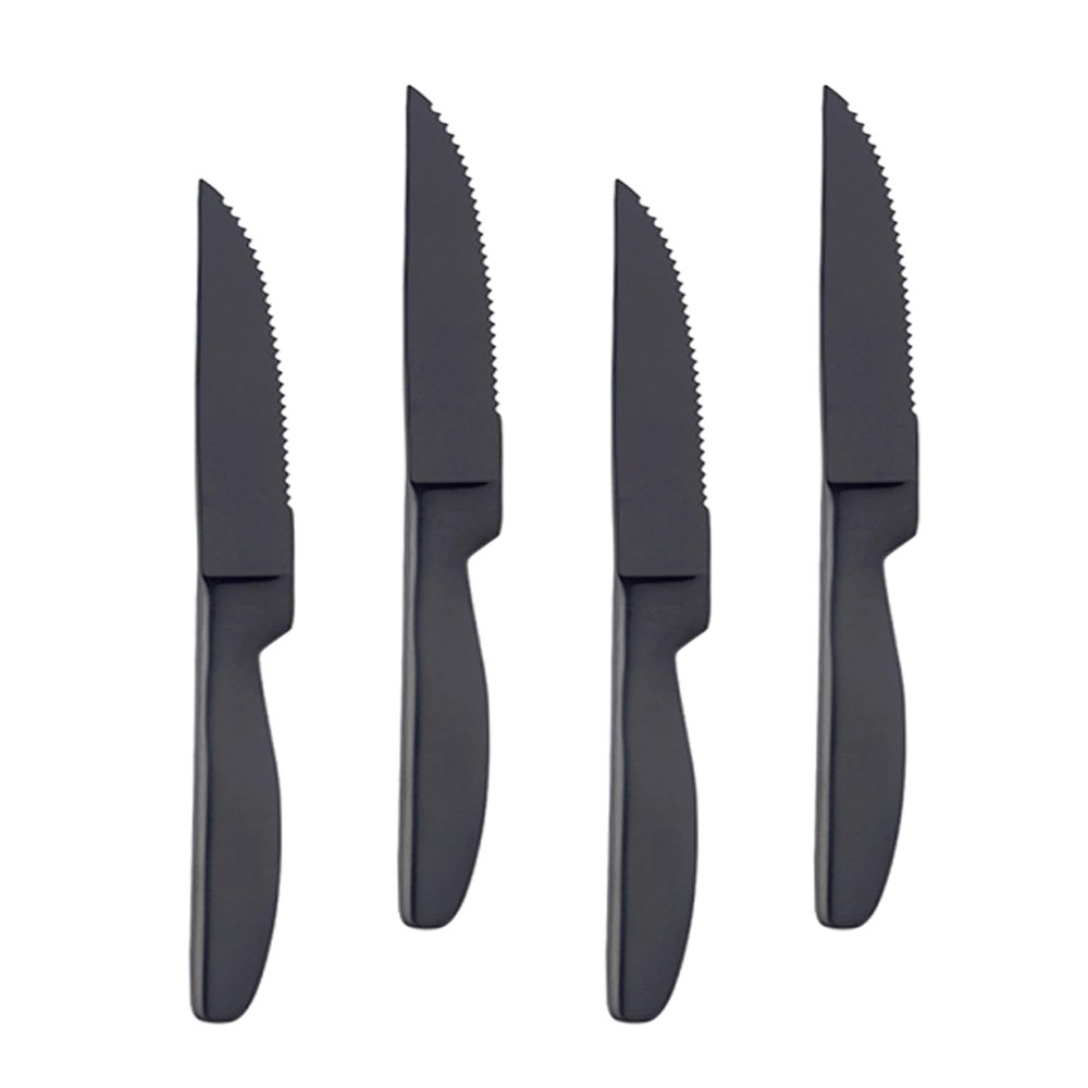 Steak Knife Set, 4-Piece Serrated Black Steak Cutlery Steak Knife, Stainless Steel Steak Cutlery Knife for Home, Restaurant, Hotel, 22cm
