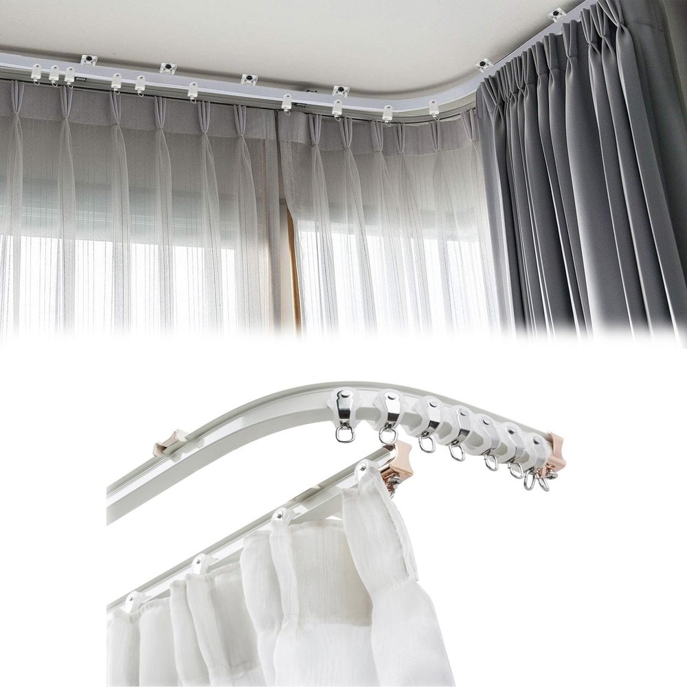 Ceiling Curved Curtain Rail Flexible Aluminium Ceiling Curtain Track Ceiling Or Wall Mount Curtain Tracks System, Flexible Bendable Ceiling Curtain Track Curtain Tension Rod Room Divider (Color : WHI