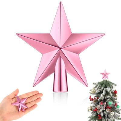 Hanaive Valentines Tree Topper Mini Star Small Treetop for Christmas Tree Star Ornaments Decorative for Home Xmas Holiday Party(Pink,2.36 Inch,Plated)