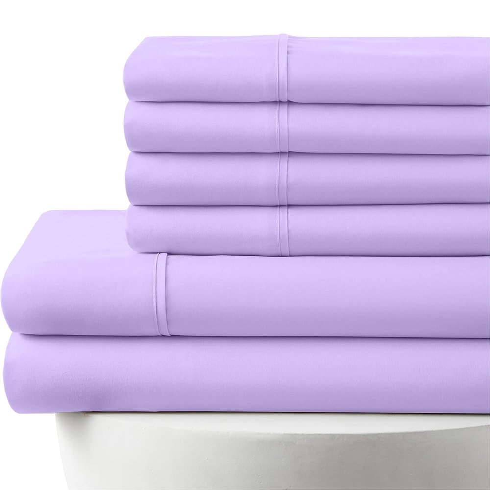 1000-Thread-Count, 100% Egyptian Cotton, 6-PC Sheet Set |1 Fitted, 1 Flat, 4 Pillowcases| 1000TC Soft Breathable Long Staple Cotton, Fits 18" Deep Pockets - Full-XL Size, Lilac Color