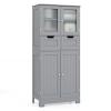 Giantex Bathroom Floor Storage Cabinet - Freestanding Cabinet with 2 Glass Doors, 2 Drawers & Adjustable Shelves, Multifunctional 50.5 Tall Storage Organizer Cupboard for Kitchen, Living Room (Gray) view 1