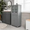 Giantex Bathroom Floor Storage Cabinet - Freestanding Cabinet with 2 Glass Doors, 2 Drawers & Adjustable Shelves, Multifunctional 50.5 Tall Storage Organizer Cupboard for Kitchen, Living Room (Gray) view 2