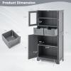 Giantex Bathroom Floor Storage Cabinet - Freestanding Cabinet with 2 Glass Doors, 2 Drawers & Adjustable Shelves, Multifunctional 50.5 Tall Storage Organizer Cupboard for Kitchen, Living Room (Gray) view 3