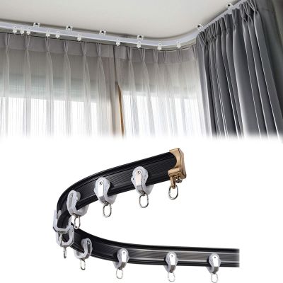 Ceiling Curved Curtain Rail Flexible Aluminium Ceiling Curtain Track Ceiling Or Wall Mount Curtain Tracks System, Flexible Bendable Ceiling Curtain Track Curtain Tension Rod Room Divider (Color : Bla