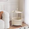 POCHY End Table 3-Tier Round Serving Cart Wrought Iron Coffee Table with Storage Basket Drink Cart Bar Carts Movable Dining Car view 4