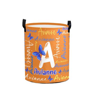 Custom Beautiful Blue Butterfly Letter Laundry Hamper Personalized Laundry Basket with Name Storage Basket with Handle for Bathroom Living Room Bedroom