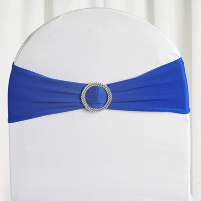 Balsa Circle 10 Royal Blue Spandex Chair Sashes with Silver Round Buckle - Wedding Party Ceremony Reception Decorations Supplies