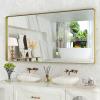 WEER Gold Bathroom Mirror, 72X36 Inch Brushed Gold Metal Frame Mirror, Rounded Rectangle Gold Bathroom Vanity Mirror for Wall, Tempered Glass, Anti-Rust, Hangs Horizontally or Vertically view 1