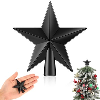 Hanaive Valentines Tree Topper Mini Star Small Treetop for Christmas Tree Star Ornaments Decorative for Home Xmas Holiday Party(Black,2.36 Inch,Plated)