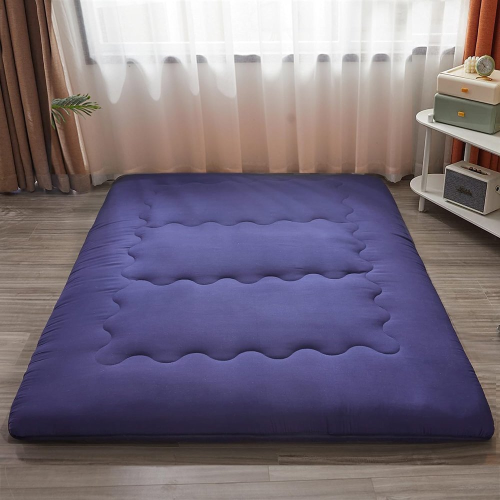 Japanese Floor Mattress Extra Thick Double,Japaneese Futon Foldable Single Mattress,Roll Up Mattress,Sleeping Pad with Removable Cover,Floor Lounger Guest Bed,Blue,200x220cm/79x86