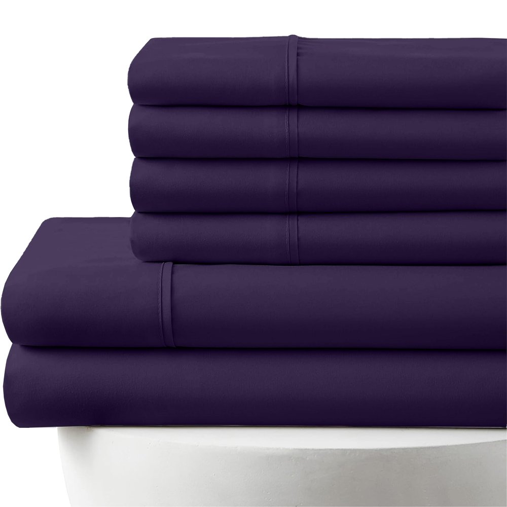 25" Extra DEEP Pockets 1000-Thread-Count, 100% Egyptian Cotton, 6-PC Sheet Set |1 Fitted, 1 Flat, 4 Pillowcases| 1000TC Soft Long Staple Cotton - Full-XL Size, Plum Color
