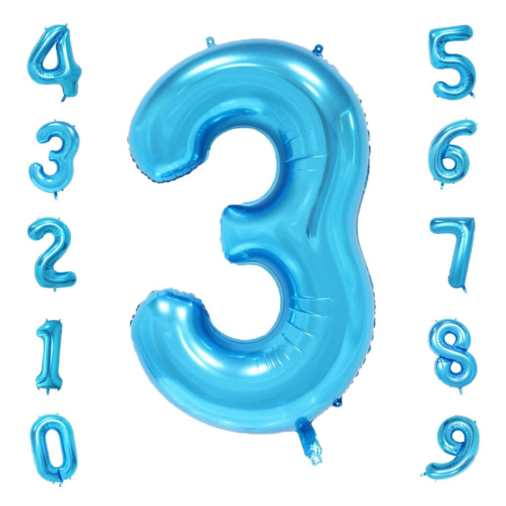 Beeyaky Blue 3 Number Balloon, 40 Inch, Premium Mylar, Reusable, for Birthday Party Decoration