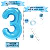 Beeyaky Blue 3 Number Balloon, 40 Inch, Premium Mylar, Reusable, for Birthday Party Decoration view 3