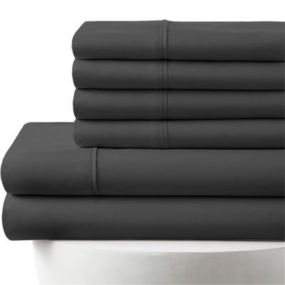 1000-Thread-Count, 100% Egyptian Cotton, 6-PC Sheet Set |1 Fitted, 1 Flat, 4 Pillowcases| 1000TC Soft Breathable Long Staple Cotton, Fits 18" Deep Pockets - King Size, Dark Grey Color